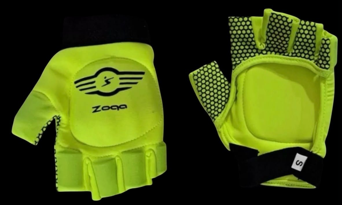 Guantes Zoqa verde manzana; el guante derecho aparece a la derecha mostrando la palma