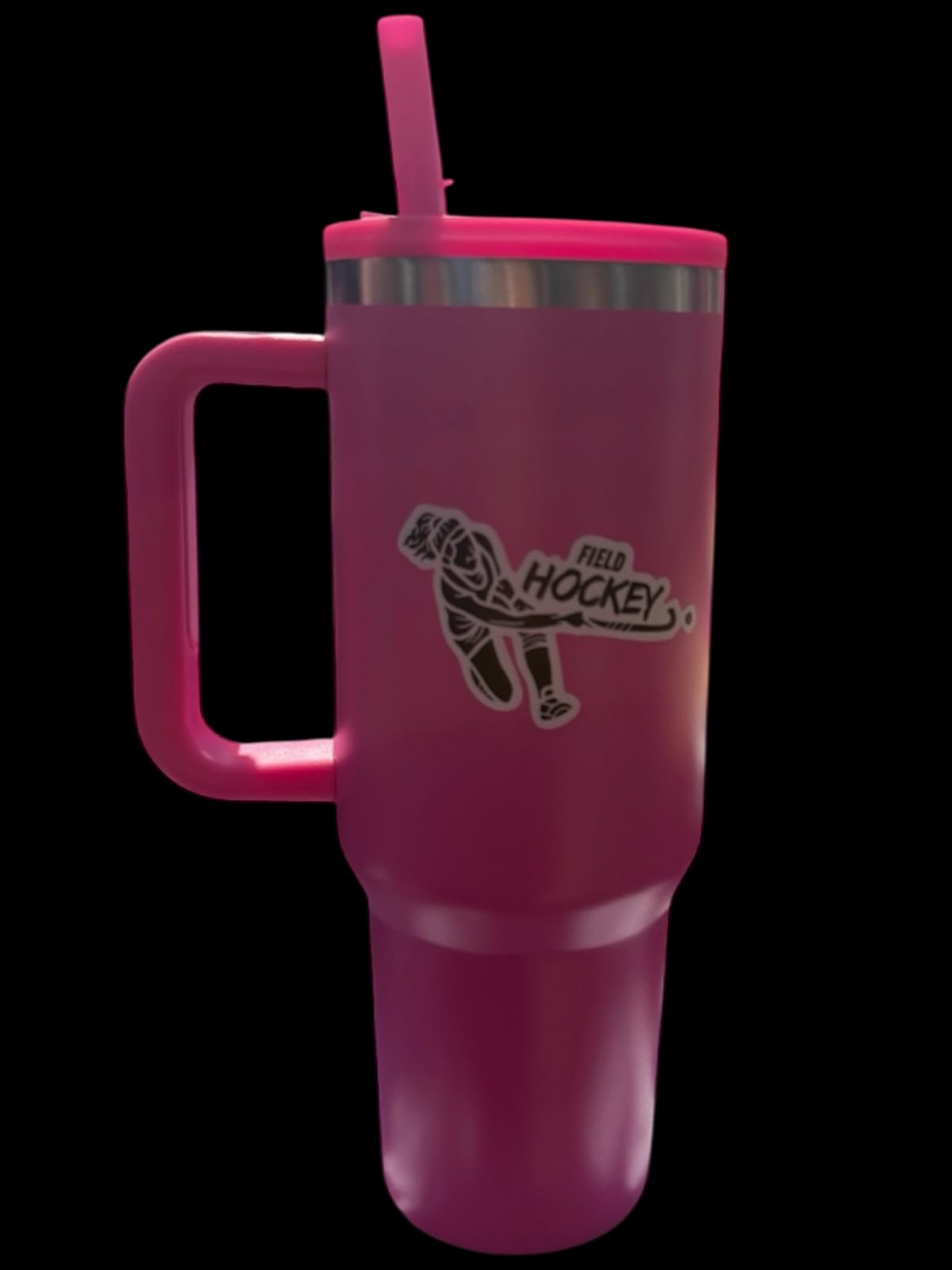 Mug térmico rosado de un litro con diseño de hockey